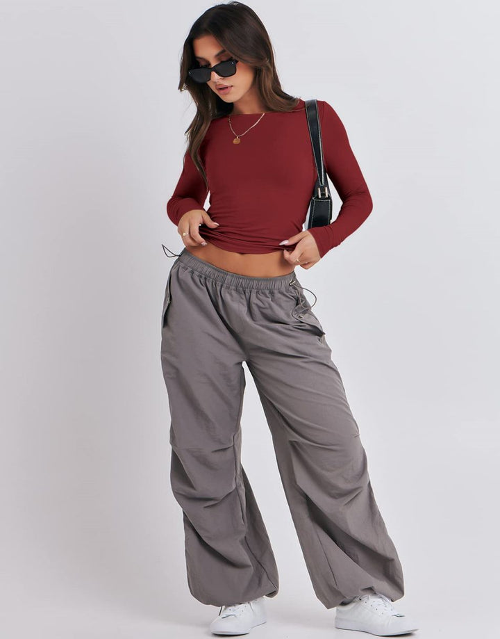 ANRABESS Women's Long Sleeve Slim Fit Crop Top
