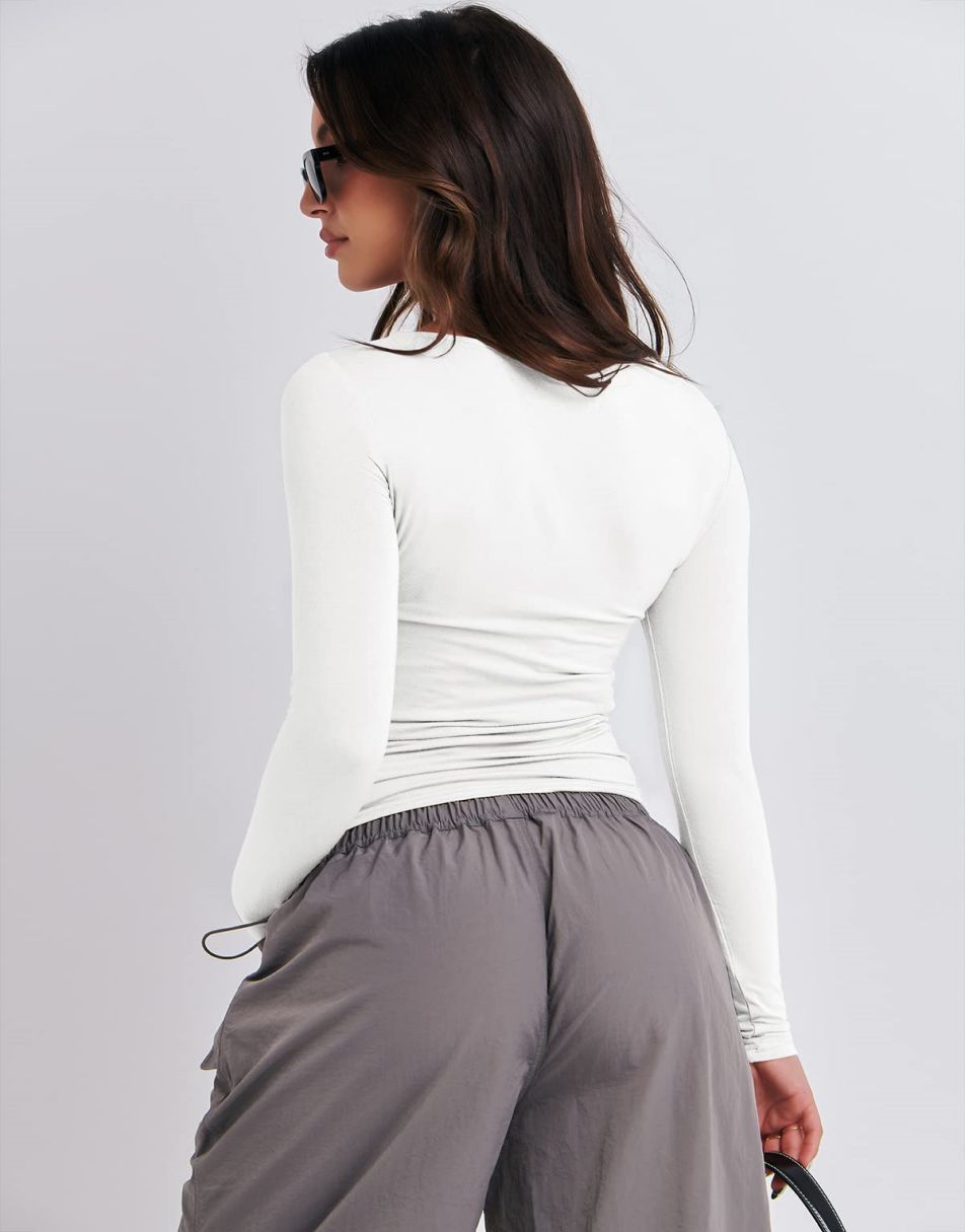 ANRABESS Women's Long Sleeve Slim Fit Crop Top