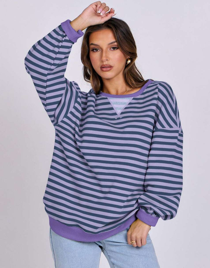 ANRABESS Women's Striped Oversized Long Sleeve Sweatshirt