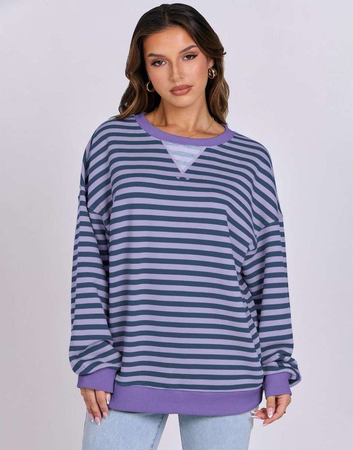 ANRABESS Women's Striped Oversized Long Sleeve Sweatshirt