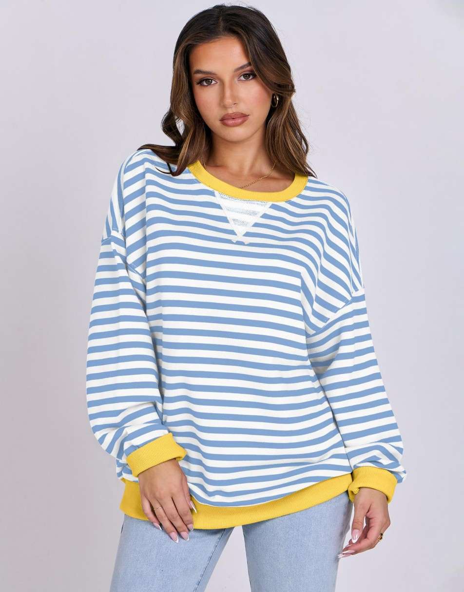 ANRABESS Women's Striped Oversized Long Sleeve Sweatshirt