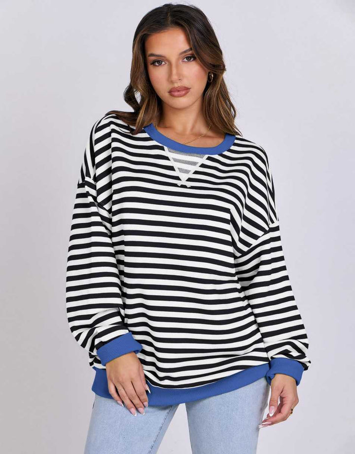 ANRABESS Women's Striped Oversized Long Sleeve Sweatshirt