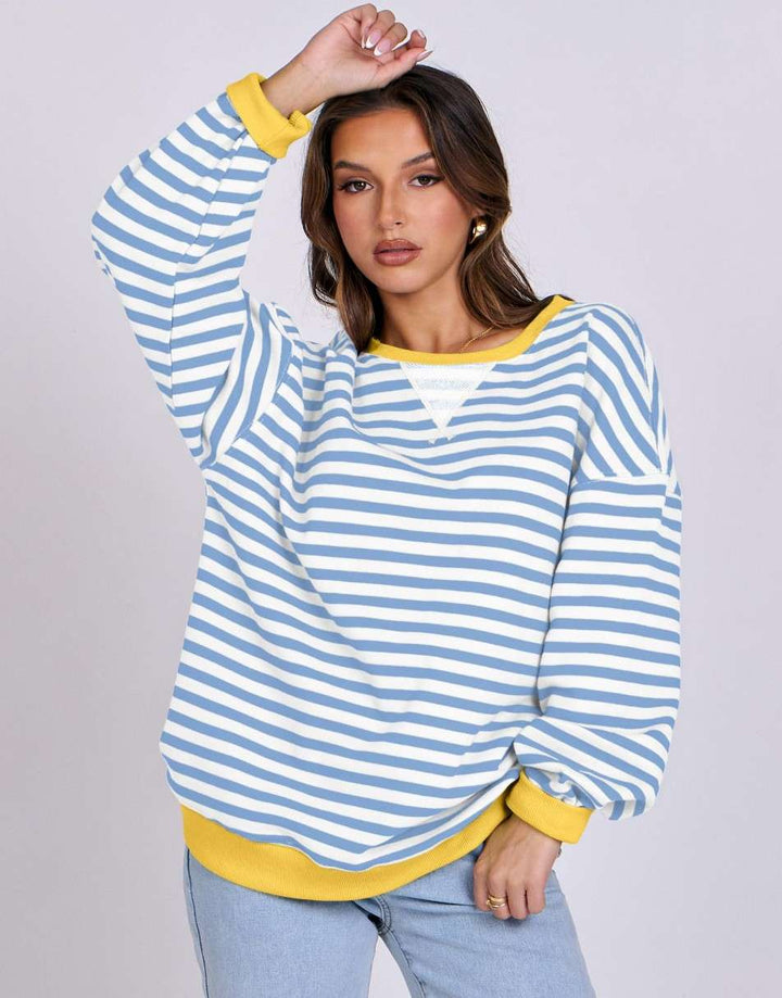 ANRABESS Women's Striped Oversized Long Sleeve Sweatshirt