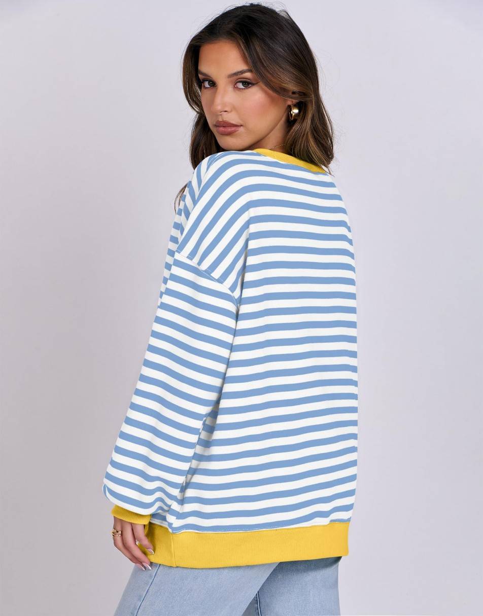 ANRABESS Women's Striped Oversized Long Sleeve Sweatshirt