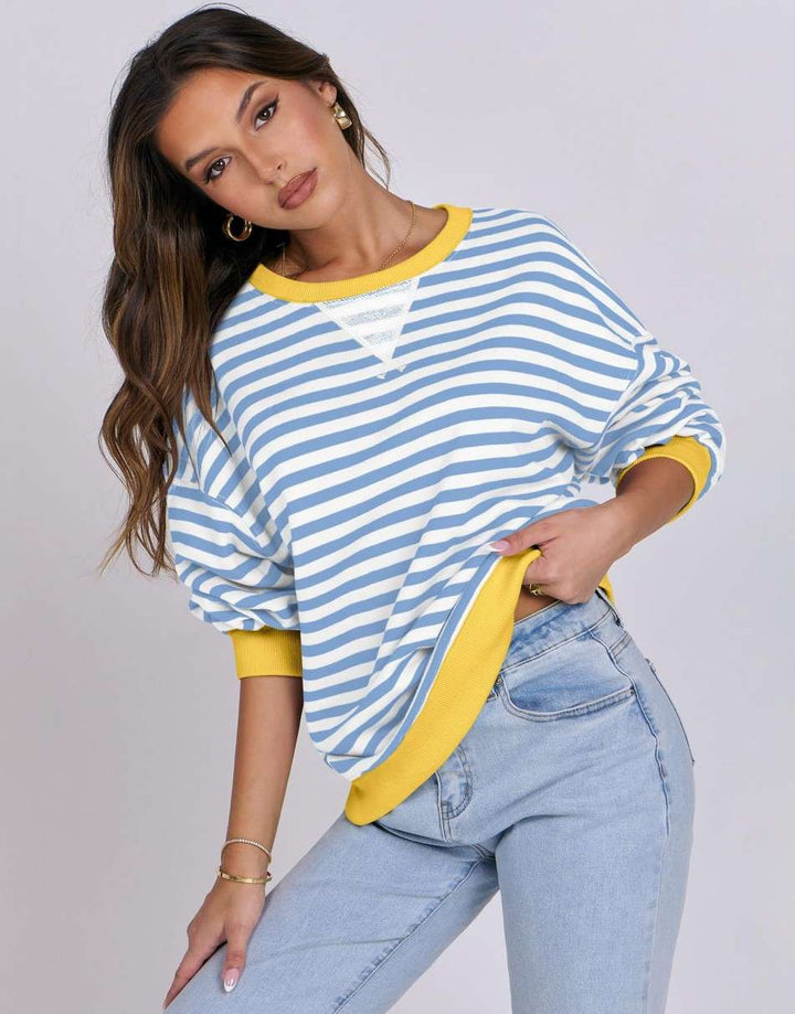 ANRABESS Women's Striped Oversized Long Sleeve Sweatshirt