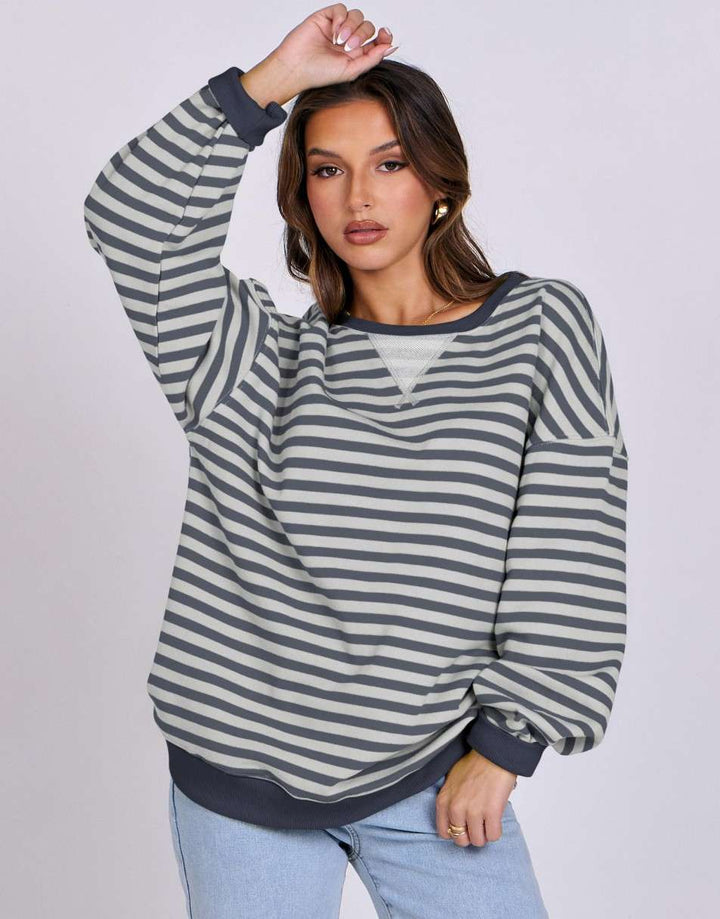 ANRABESS Women's Striped Oversized Long Sleeve Sweatshirt
