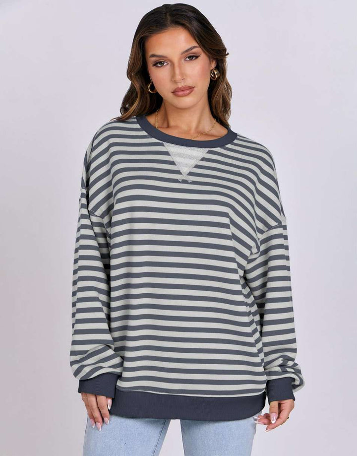 ANRABESS Women's Striped Oversized Long Sleeve Sweatshirt