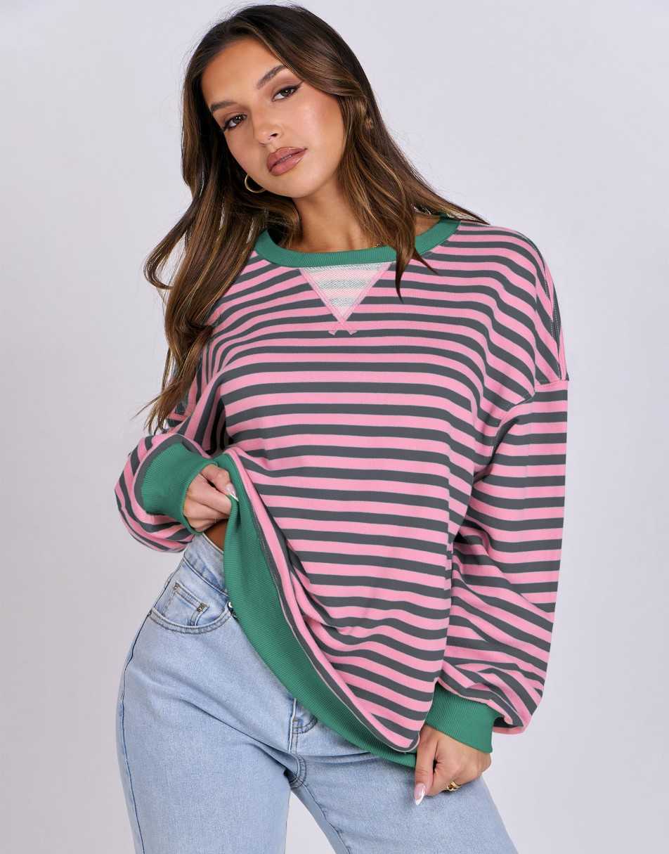 ANRABESS Women's Striped Oversized Long Sleeve Sweatshirt