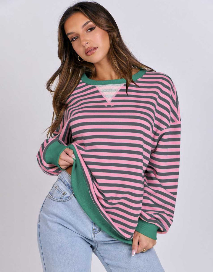ANRABESS Women's Striped Oversized Long Sleeve Sweatshirt