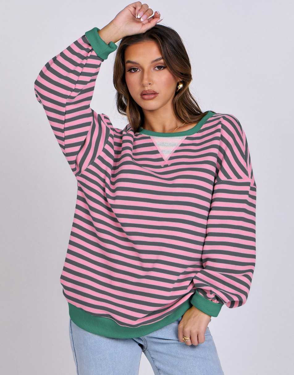 ANRABESS Women's Striped Oversized Long Sleeve Sweatshirt