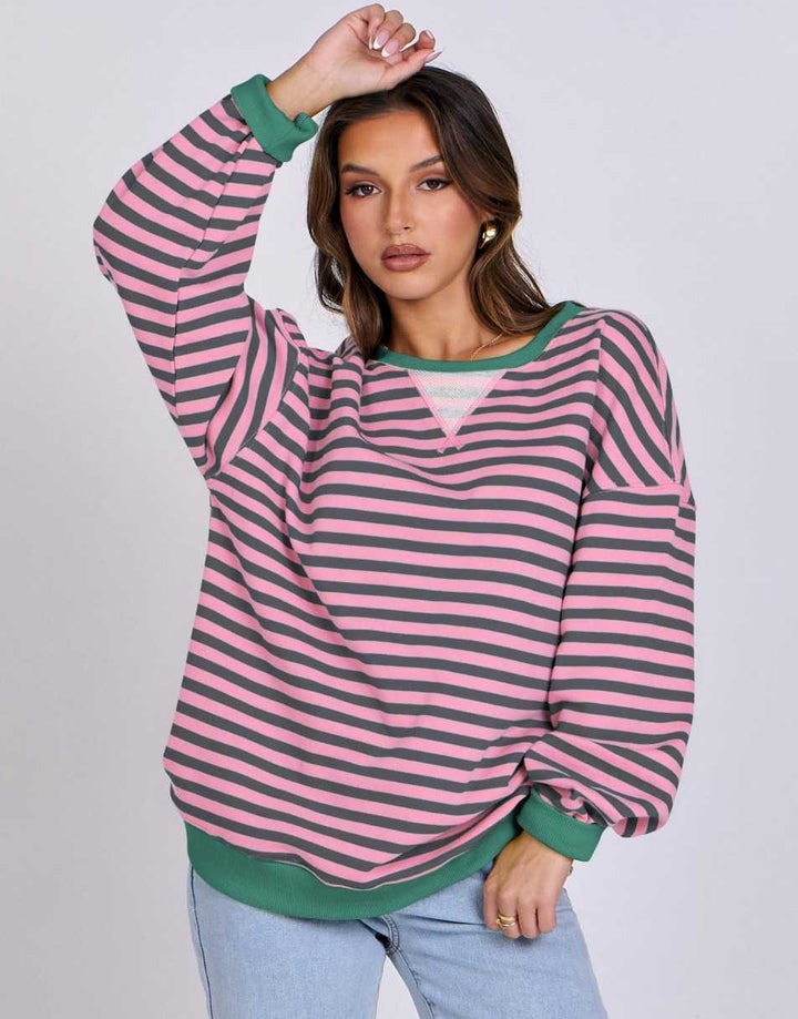 ANRABESS Women's Striped Oversized Long Sleeve Sweatshirt