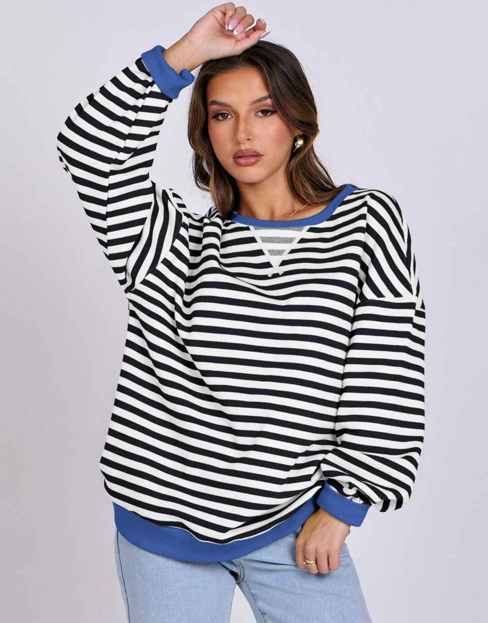 ANRABESS Women's Striped Oversized Long Sleeve Sweatshirt