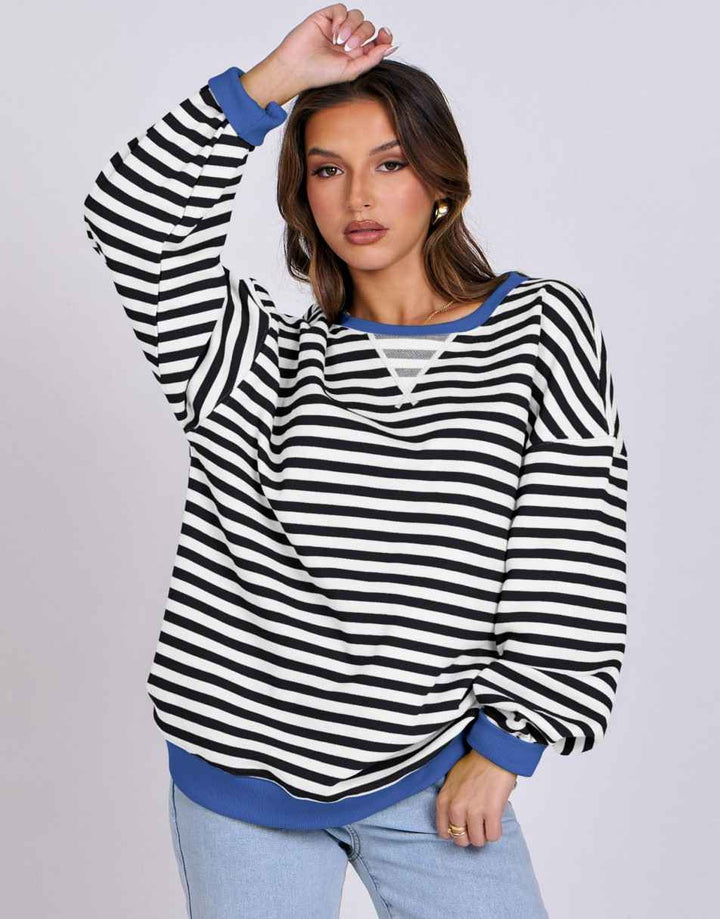 ANRABESS Women's Striped Oversized Long Sleeve Sweatshirt