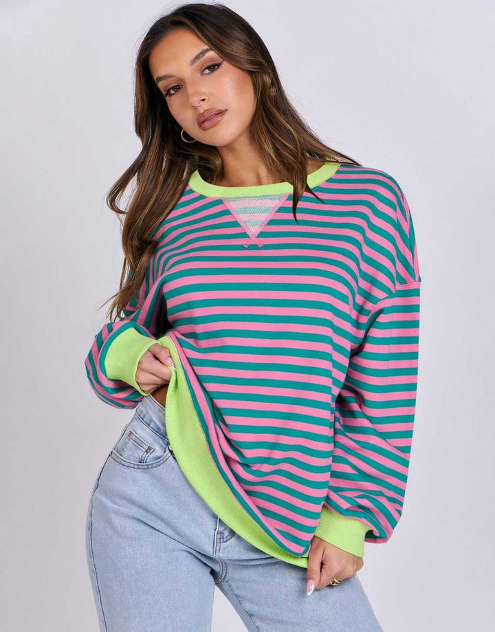 ANRABESS Women's Striped Oversized Long Sleeve Sweatshirt