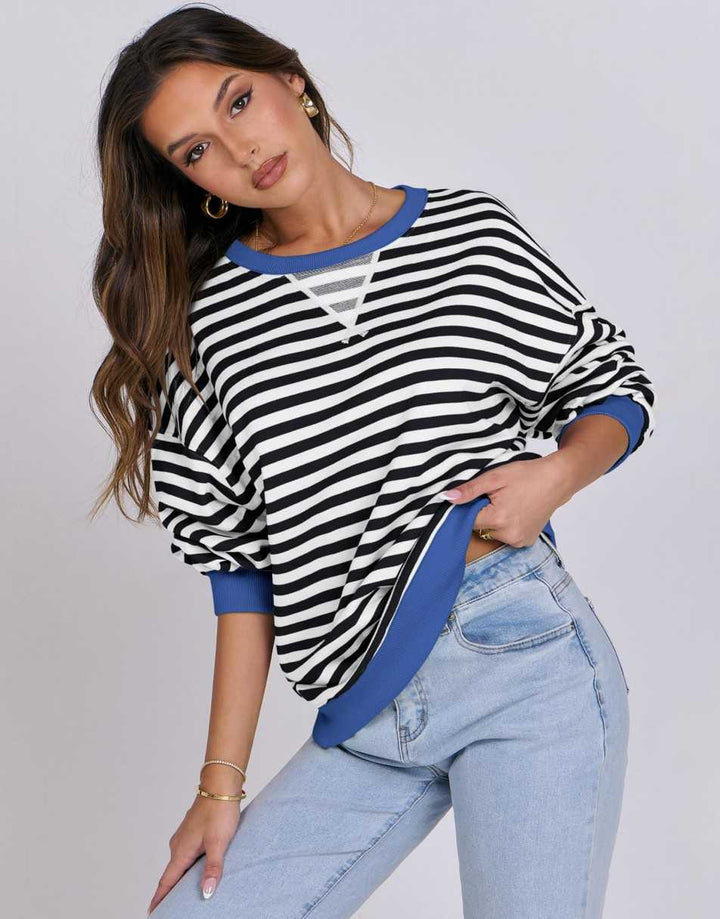 ANRABESS Women's Striped Oversized Long Sleeve Sweatshirt