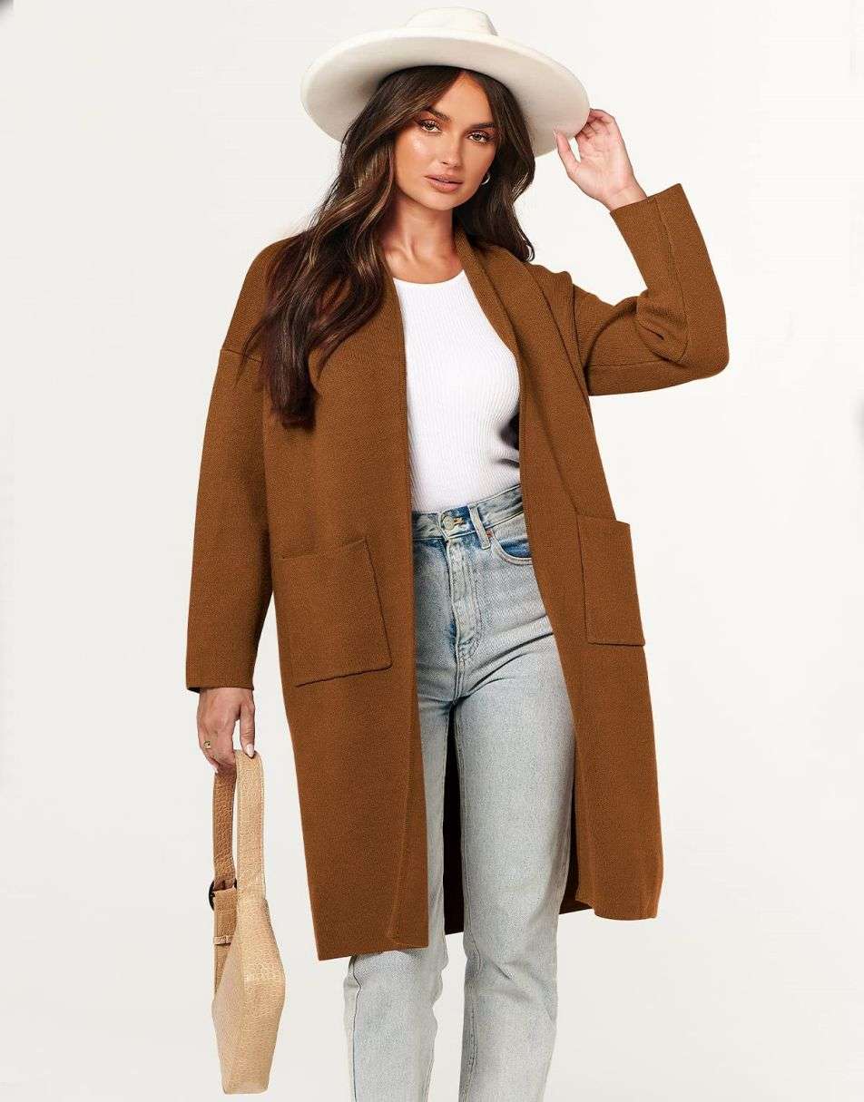 ANRABESS Women's Oversized Long Open Front Cardigan