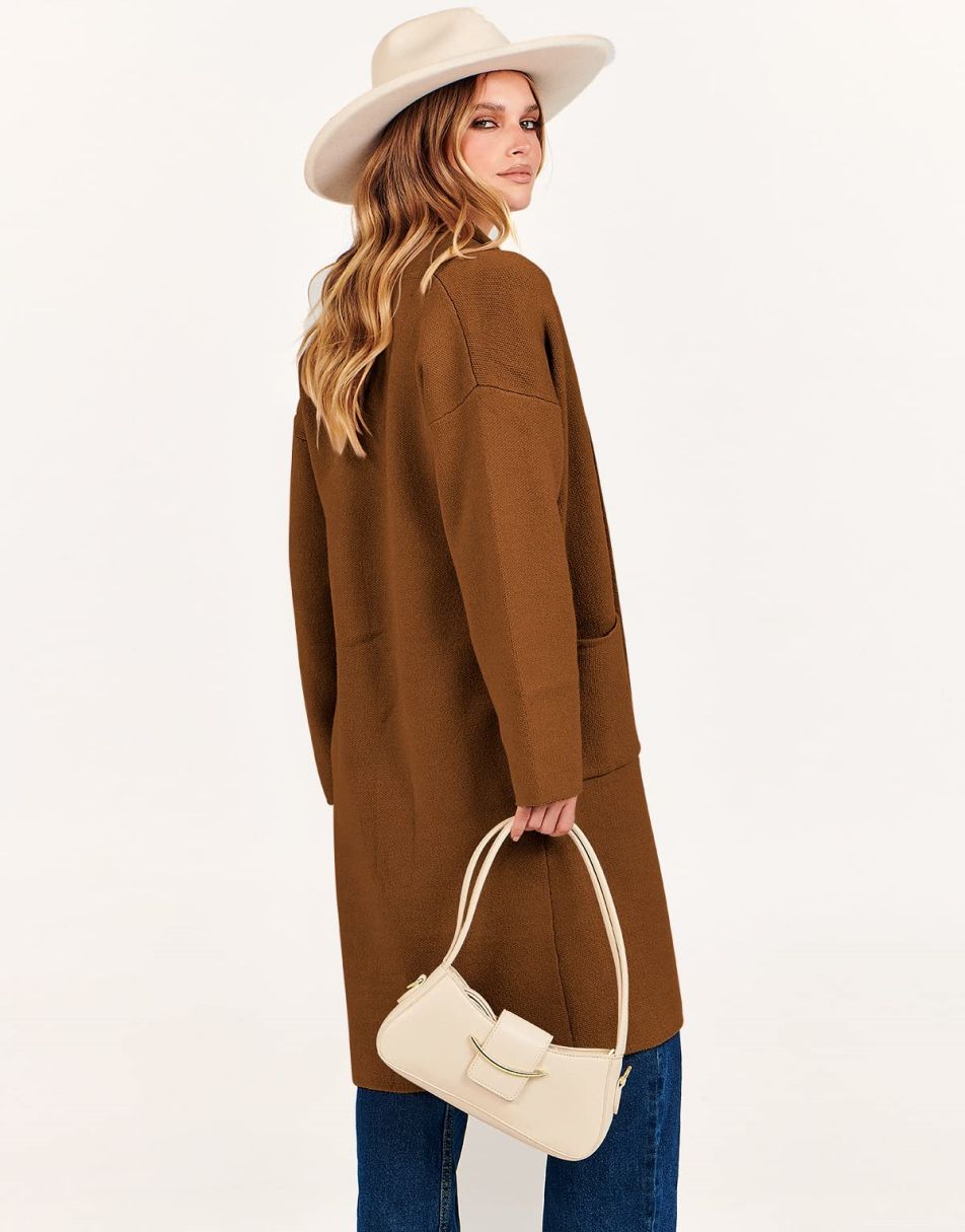 ANRABESS Women's Oversized Long Open Front Cardigan