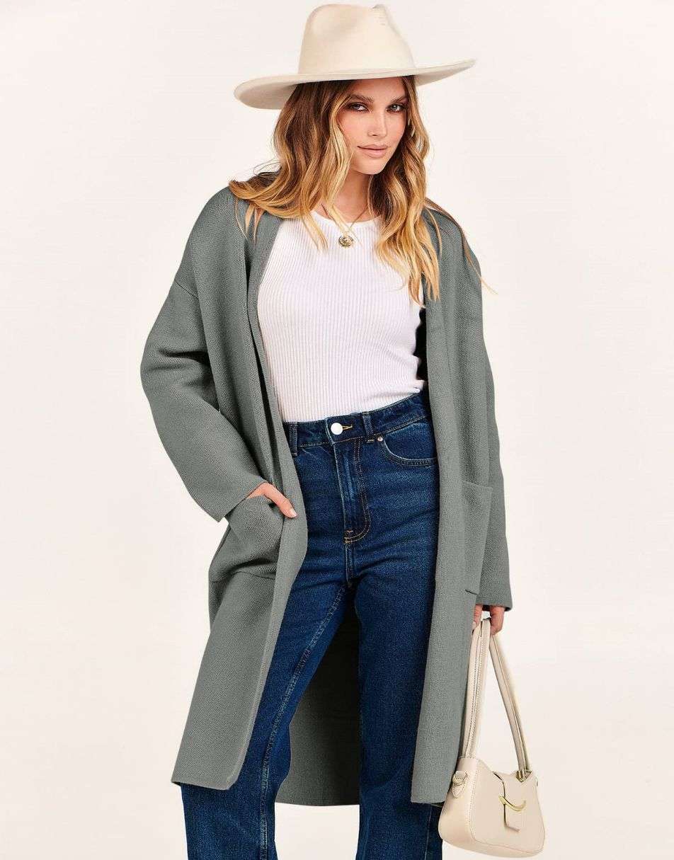 ANRABESS Women's Oversized Long Open Front Cardigan