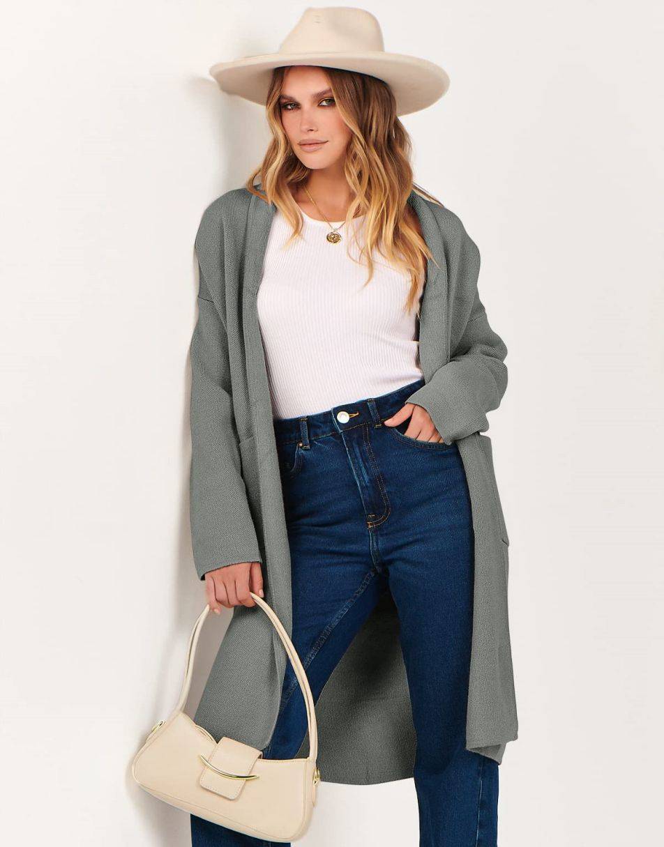 ANRABESS Women's Oversized Long Open Front Cardigan