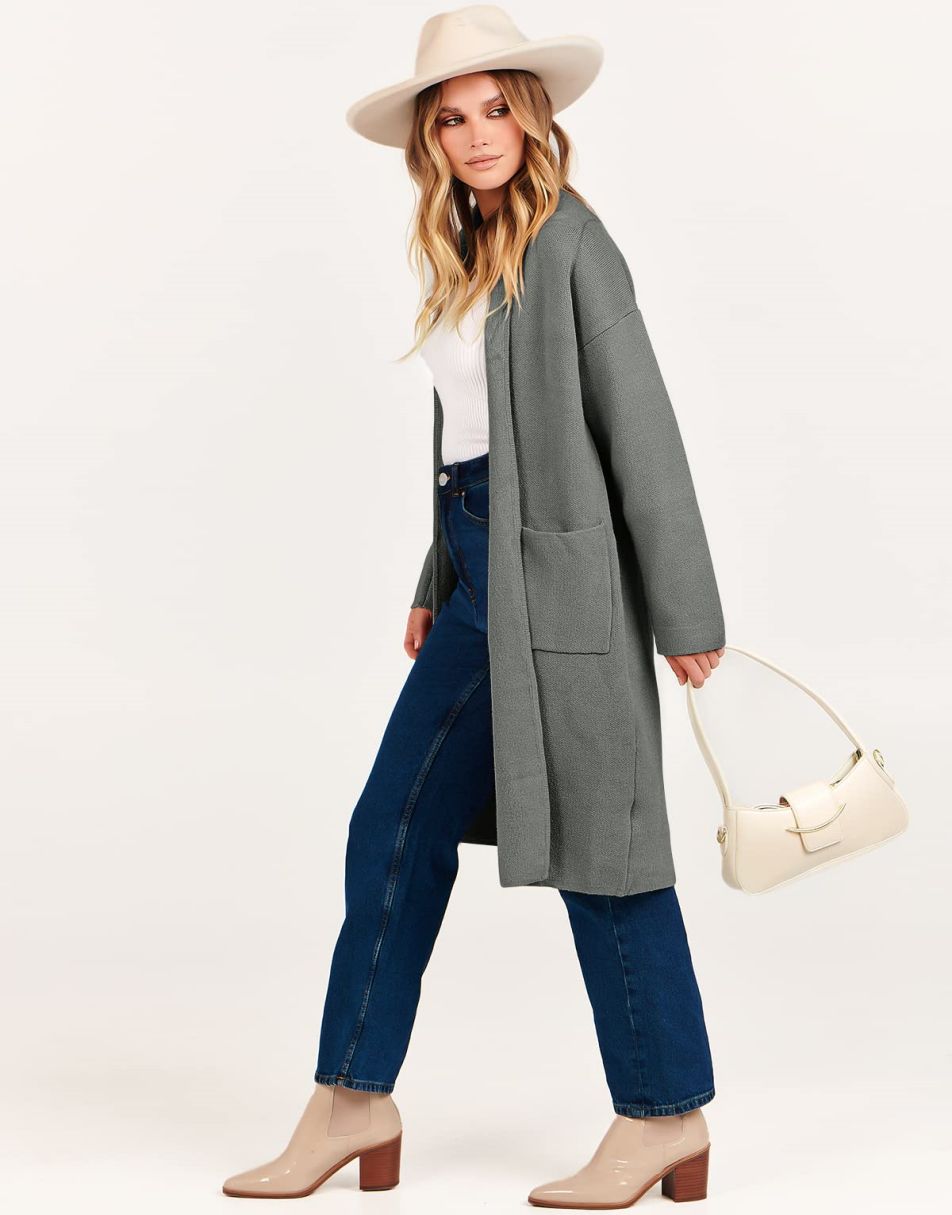 ANRABESS Women's Oversized Long Open Front Cardigan