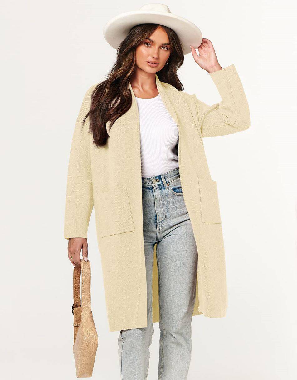ANRABESS Women's Oversized Long Open Front Cardigan