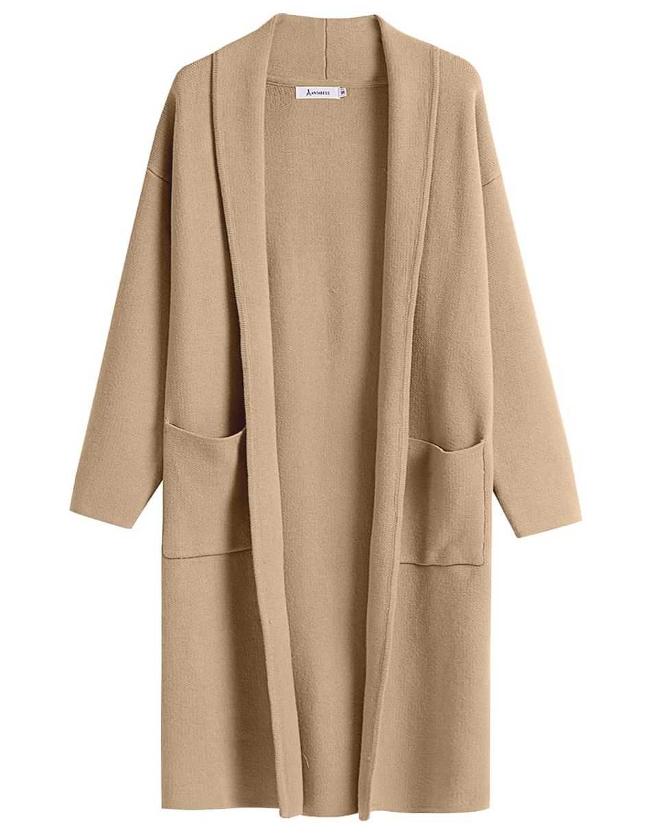 ANRABESS Women's Oversized Long Open Front Cardigan