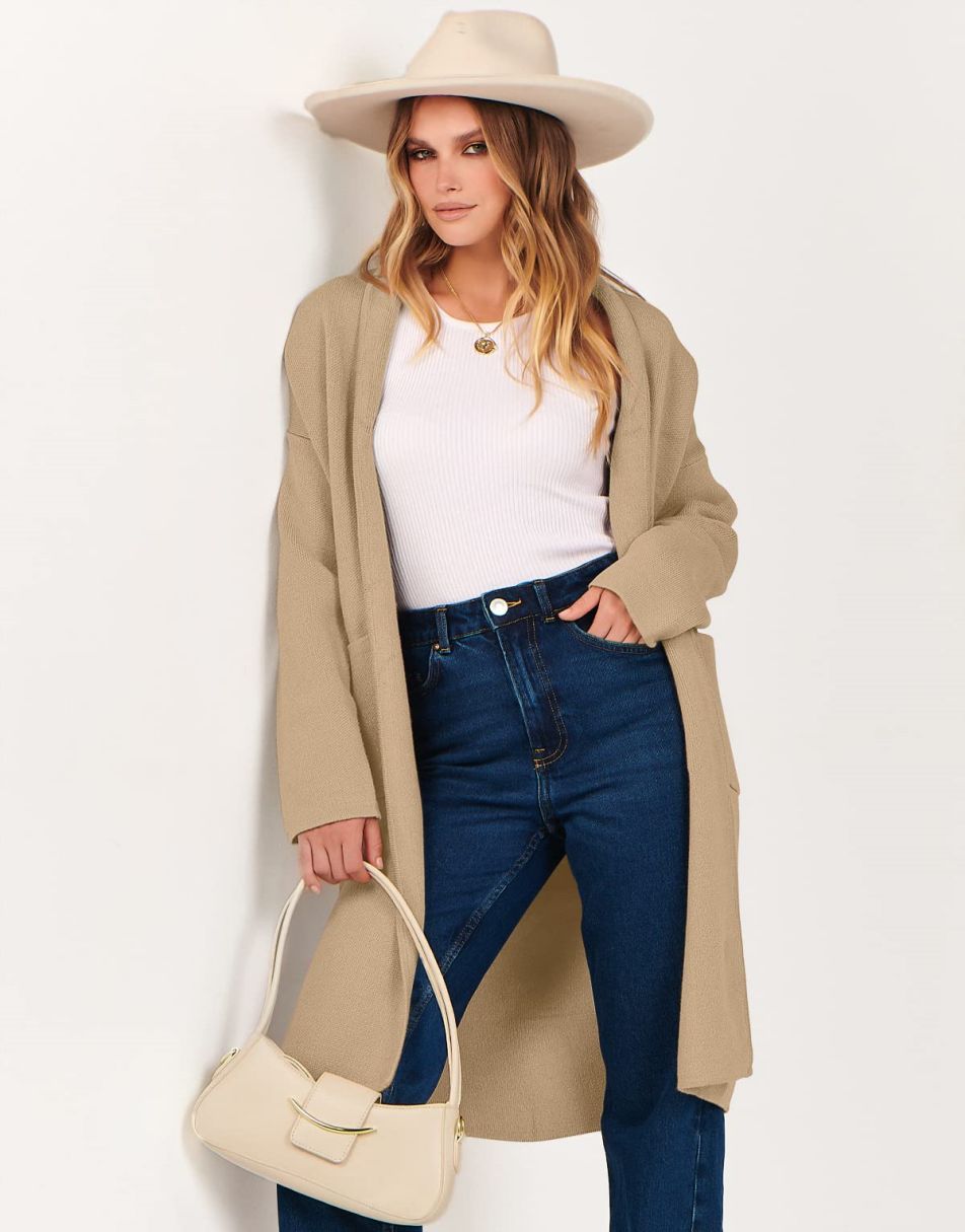 ANRABESS Women's Oversized Long Open Front Cardigan