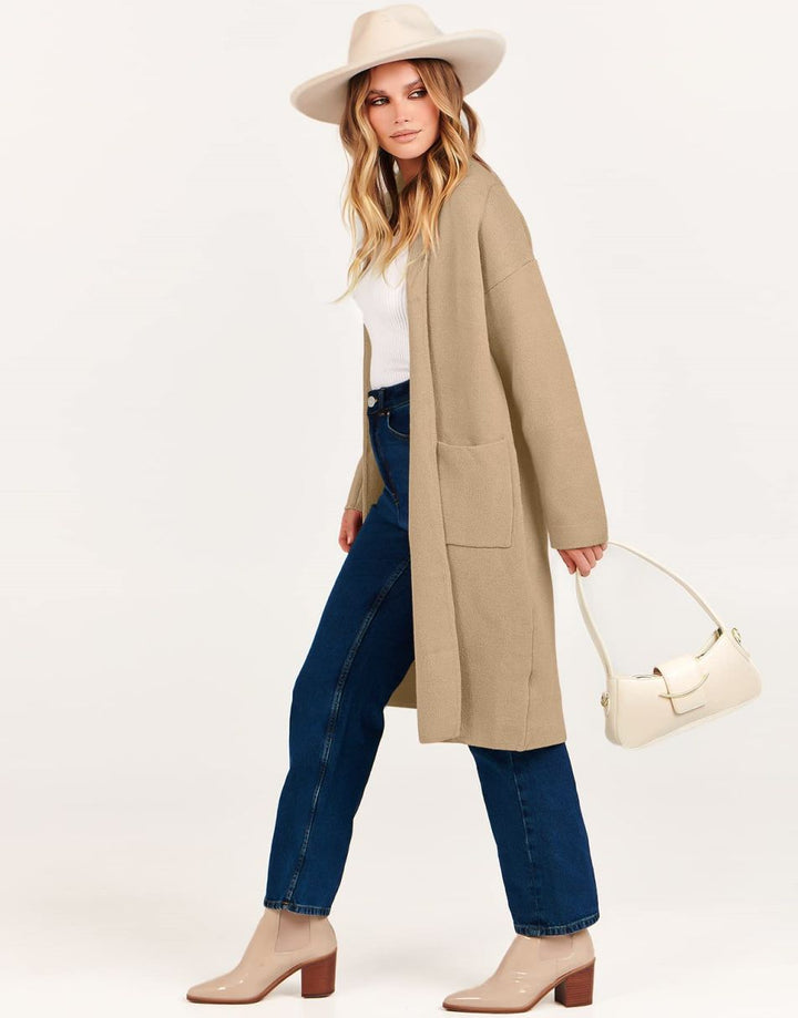 ANRABESS Women's Oversized Long Open Front Cardigan