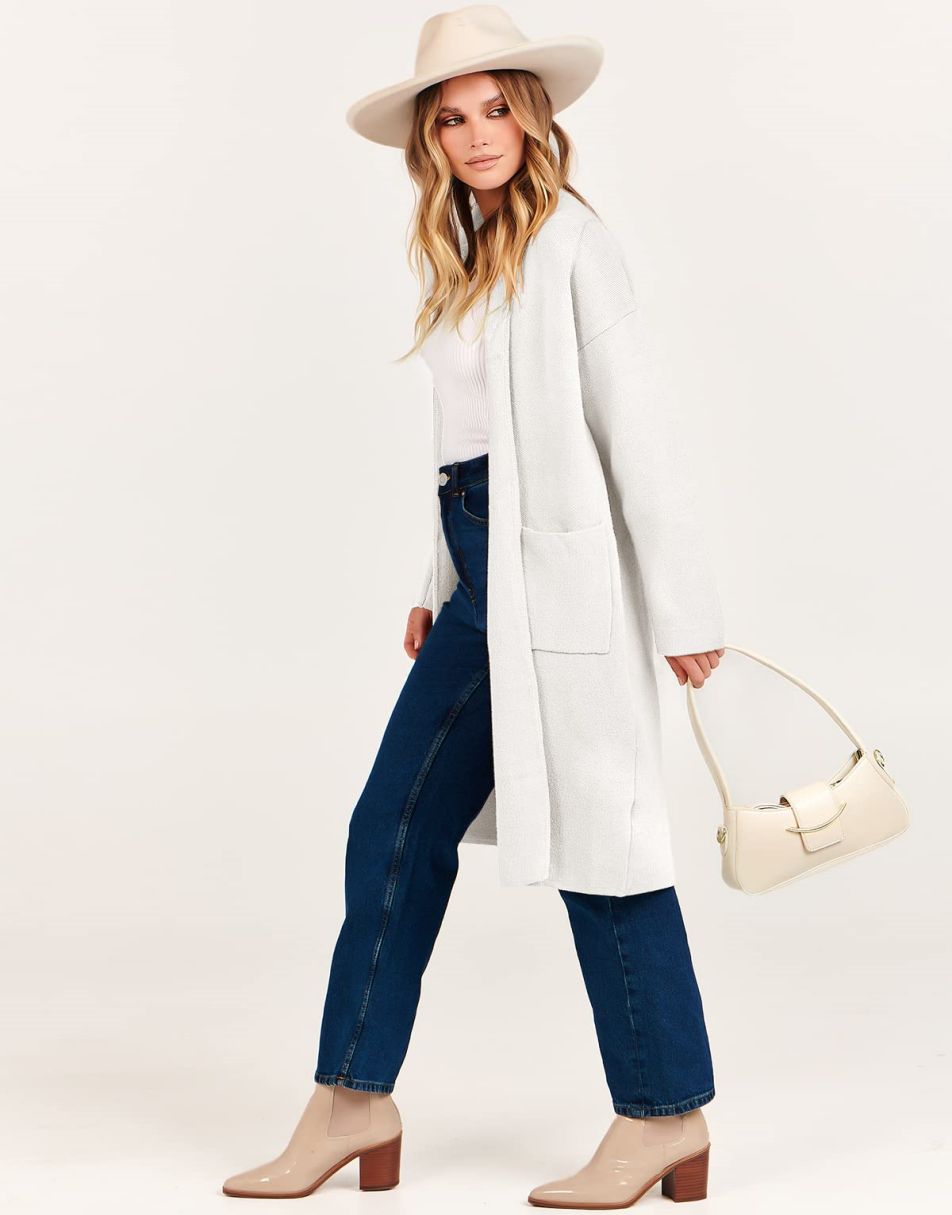 ANRABESS Women's Oversized Long Open Front Cardigan