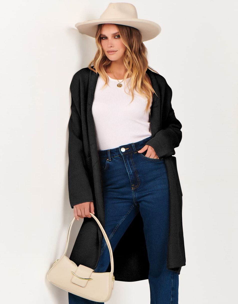 ANRABESS Women's Oversized Long Open Front Cardigan