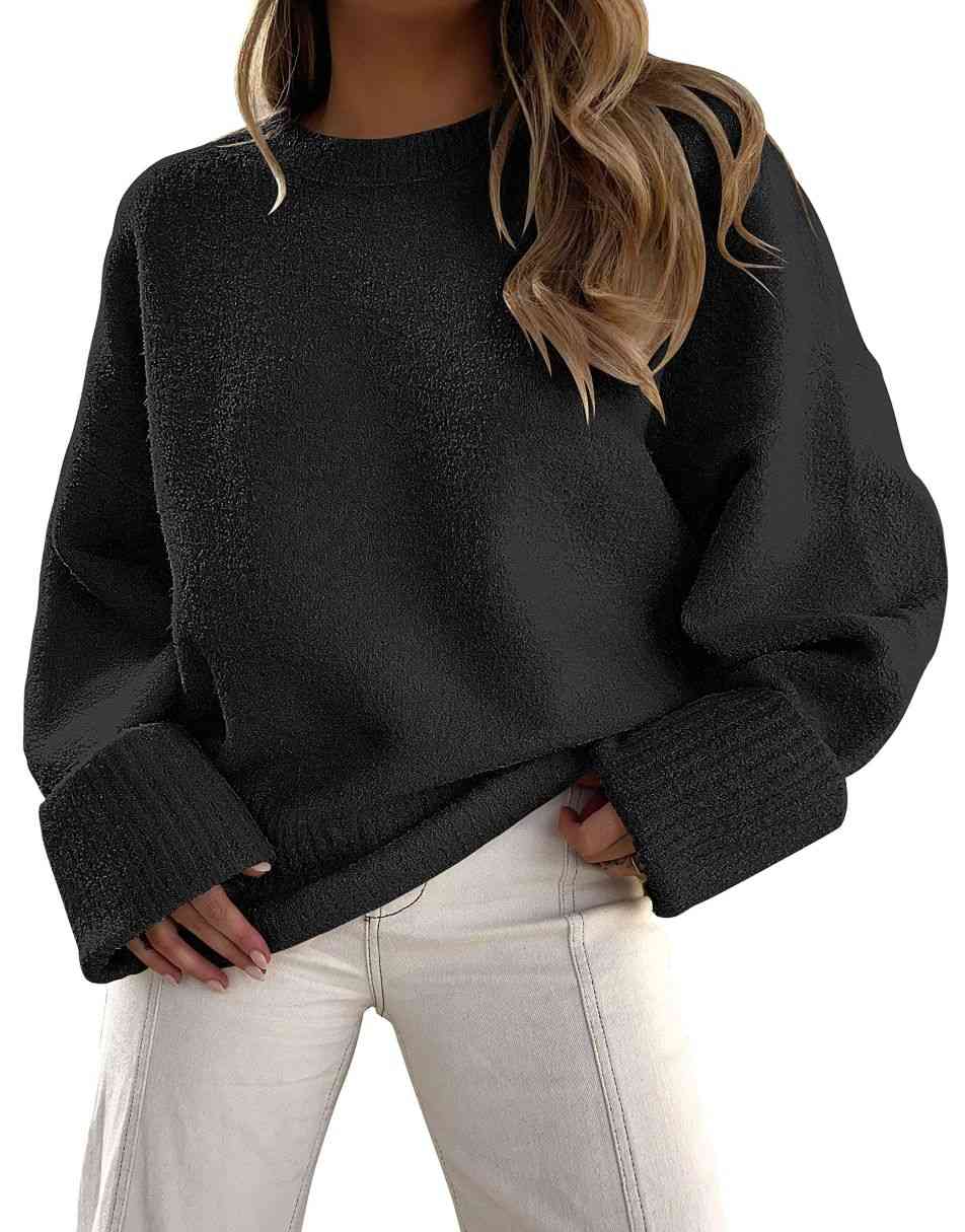 ANRABESS Crewneck Fuzzy Chunky Knit Oversized Sweater
