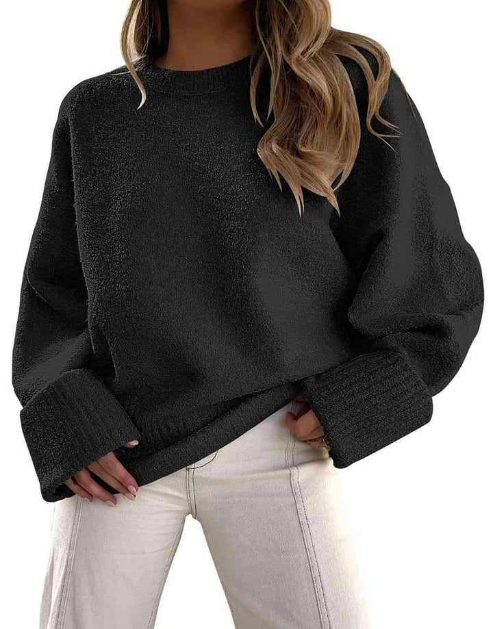 ANRABESS Crewneck Fuzzy Chunky Knit Oversized Sweater