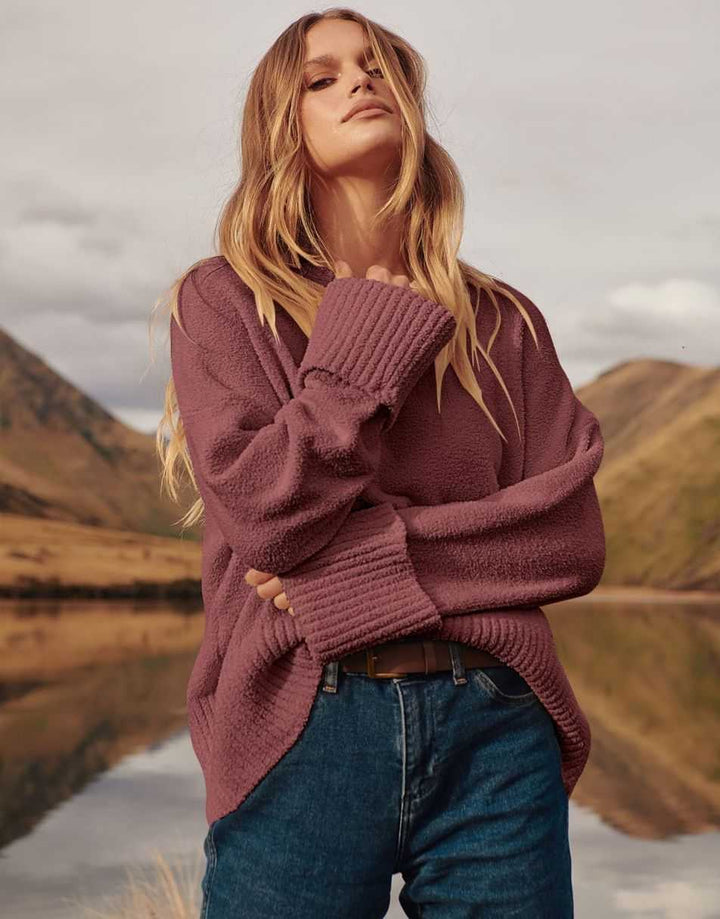 ANRABESS Crewneck Fuzzy Chunky Knit Oversized Sweater
