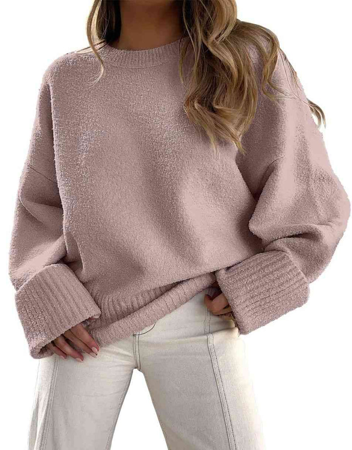 ANRABESS Crewneck Fuzzy Chunky Knit Oversized Sweater