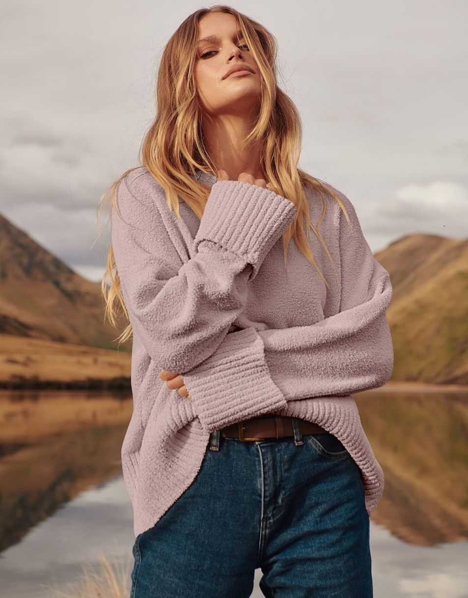 ANRABESS Crewneck Fuzzy Chunky Knit Oversized Sweater