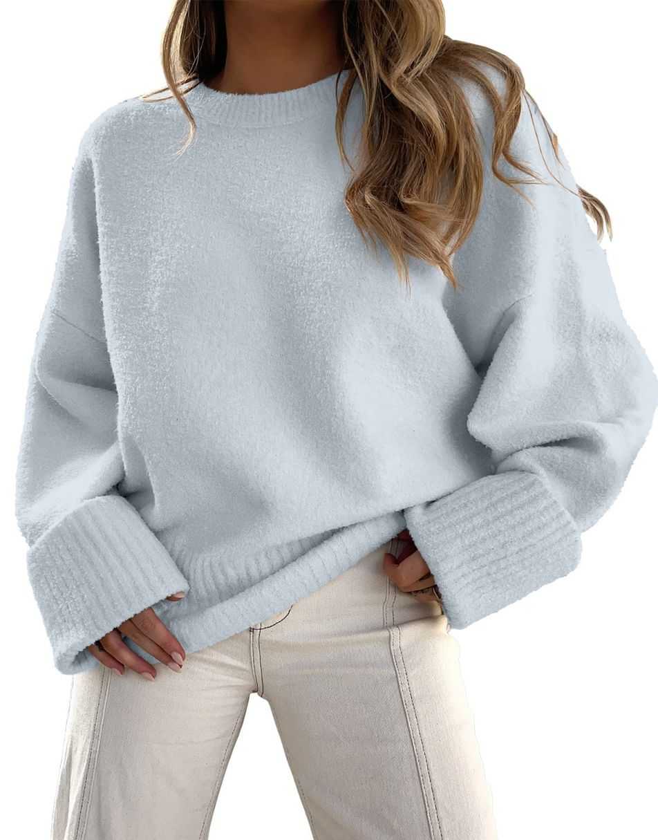 ANRABESS Crewneck Fuzzy Chunky Knit Oversized Sweater