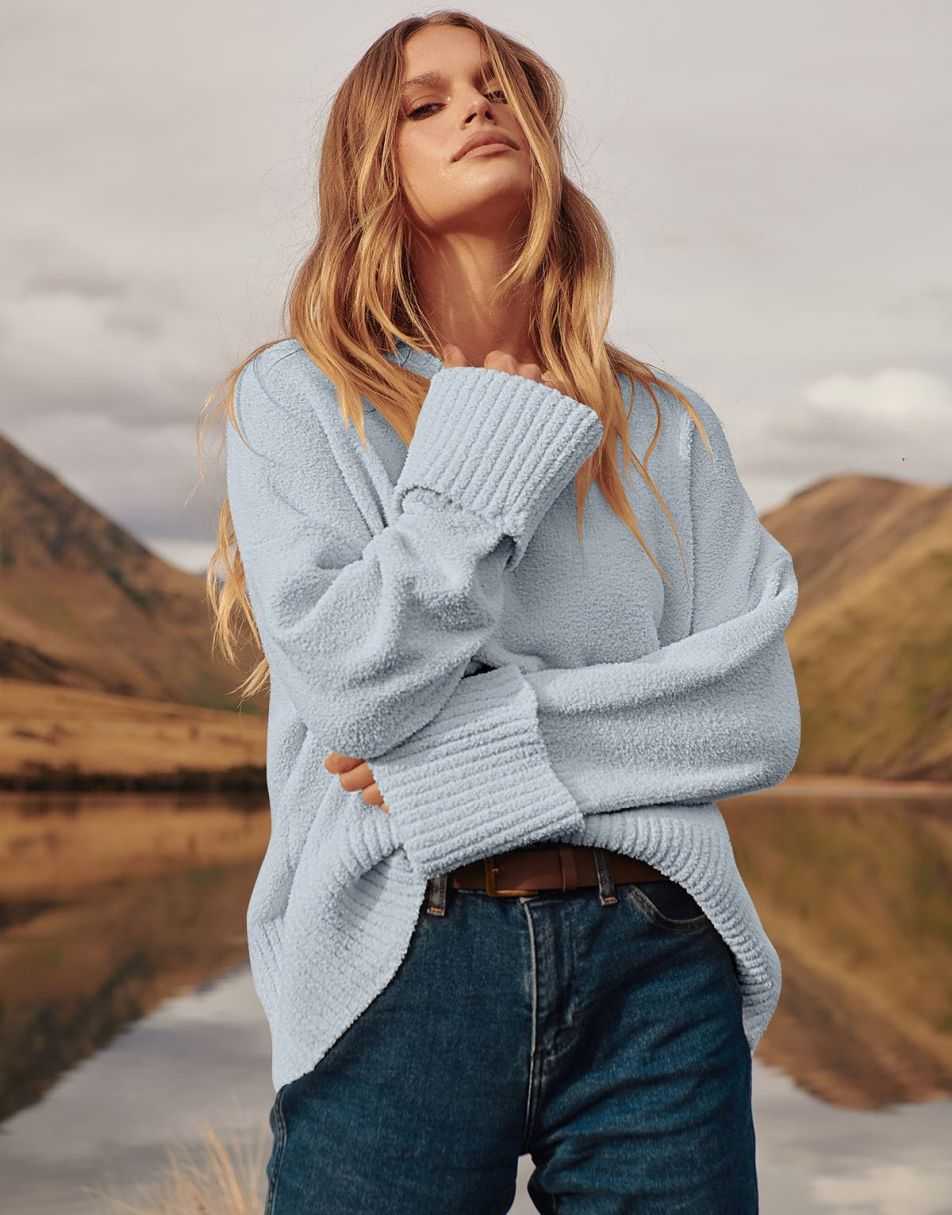 ANRABESS Crewneck Fuzzy Chunky Knit Oversized Sweater
