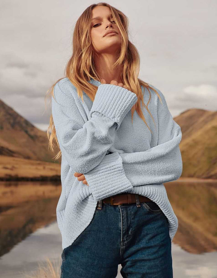 ANRABESS Crewneck Fuzzy Chunky Knit Oversized Sweater