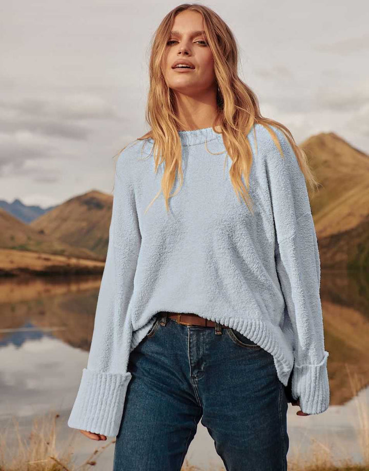 ANRABESS Crewneck Fuzzy Chunky Knit Oversized Sweater