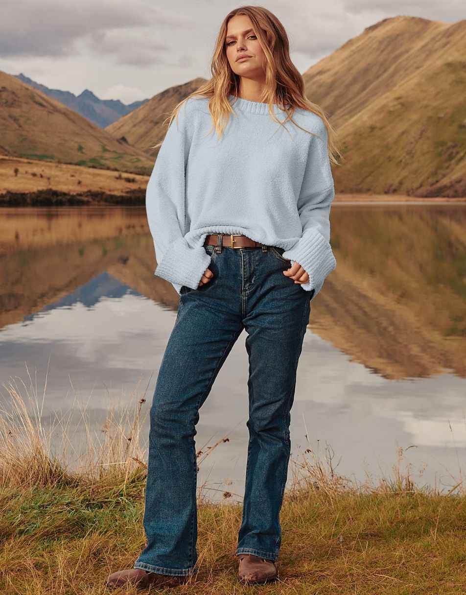 ANRABESS Crewneck Fuzzy Chunky Knit Oversized Sweater