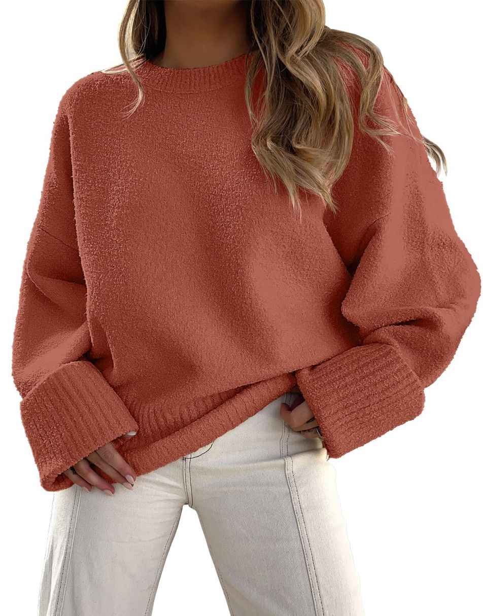ANRABESS Crewneck Fuzzy Chunky Knit Oversized Sweater
