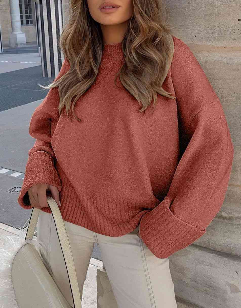 ANRABESS Crewneck Fuzzy Chunky Knit Oversized Sweater