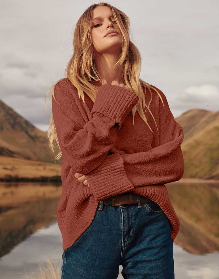 ANRABESS Crewneck Fuzzy Chunky Knit Oversized Sweater