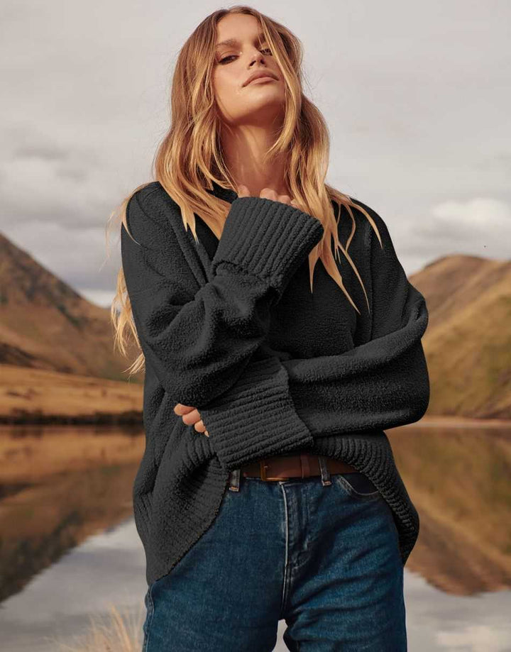 ANRABESS Crewneck Fuzzy Chunky Knit Oversized Sweater