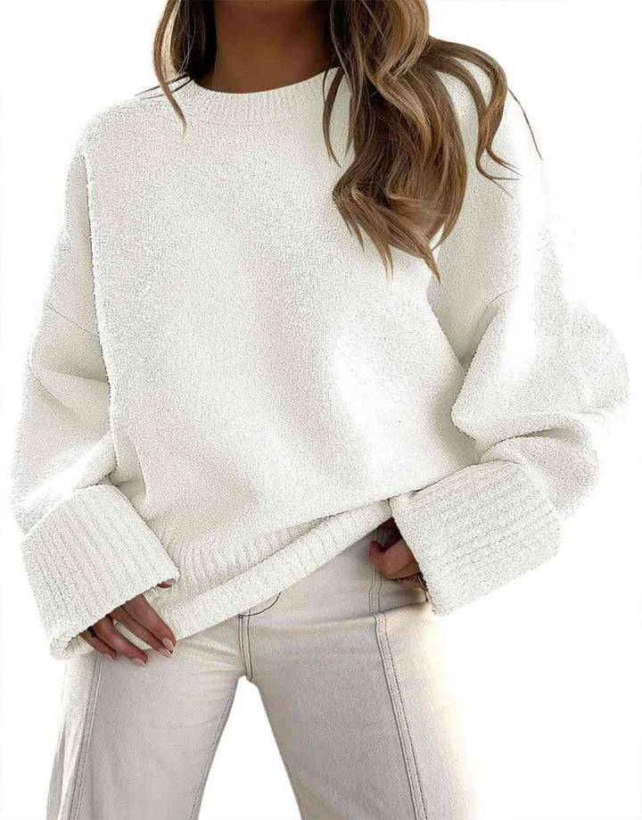 ANRABESS Crewneck Fuzzy Chunky Knit Oversized Sweater