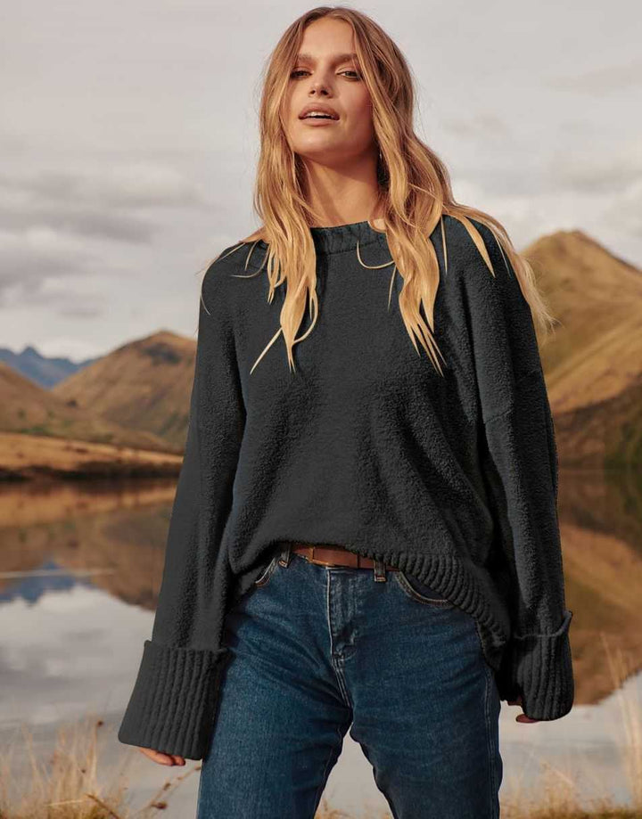 ANRABESS Crewneck Fuzzy Chunky Knit Oversized Sweater