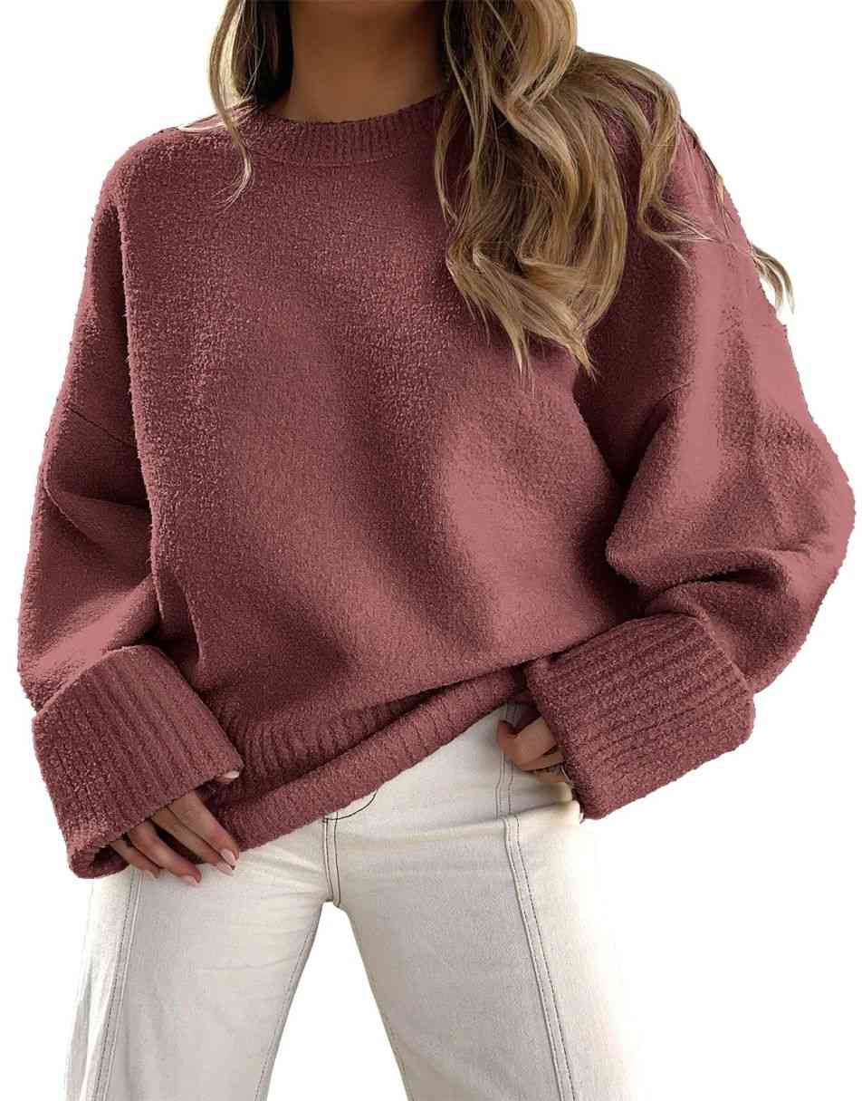 ANRABESS Crewneck Fuzzy Chunky Knit Oversized Sweater