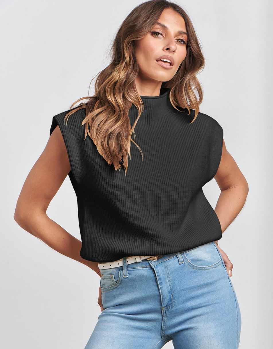 ANRABESS Women's Mock Neck Sleeveless Sweater Vest