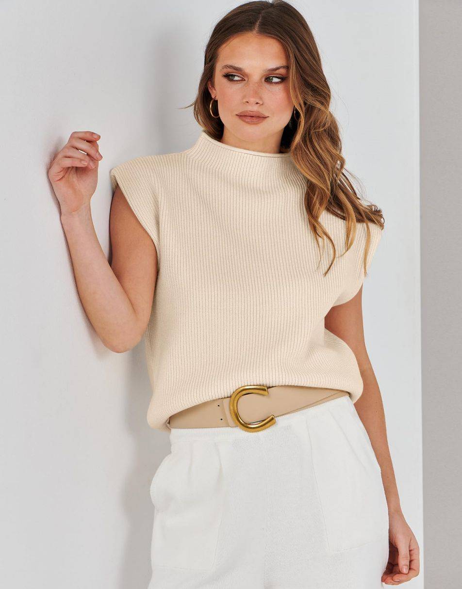 ANRABESS Women's Mock Neck Sleeveless Sweater Vest