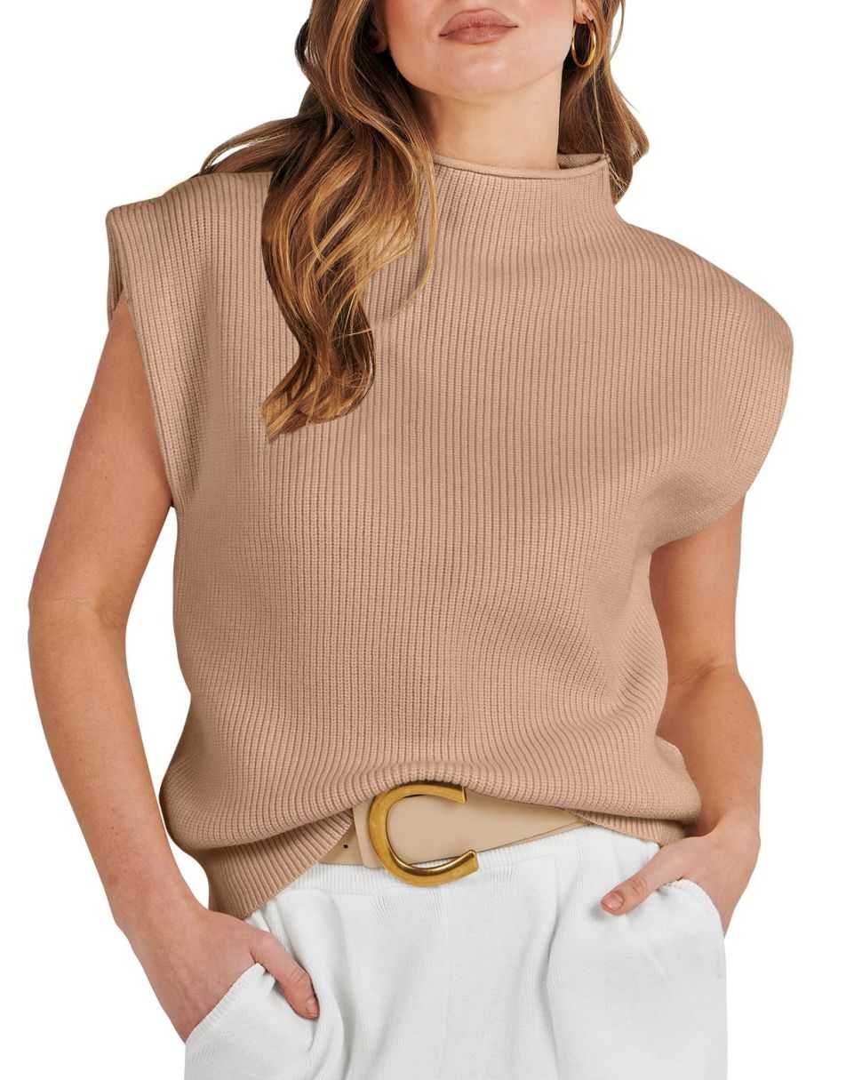 ANRABESS Women's Mock Neck Sleeveless Sweater Vest
